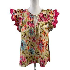 House of Harlow 1960 NWT Khaki Ruffled Peasant BOHO ZOEY Top, Size Medium